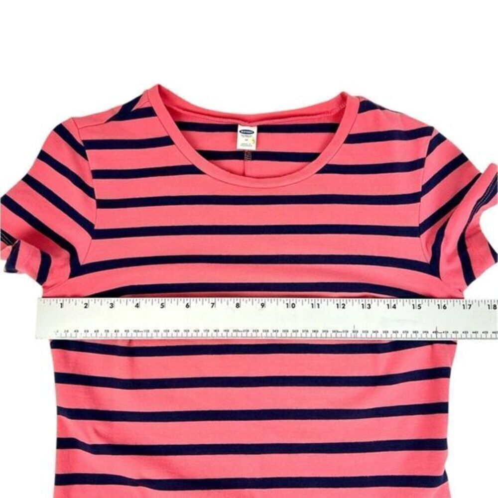 Old Navy Coral Orange Blue Striped‎ T-Shirt Fitted Bodycon Dress Size Medium - Picture 4 of 5